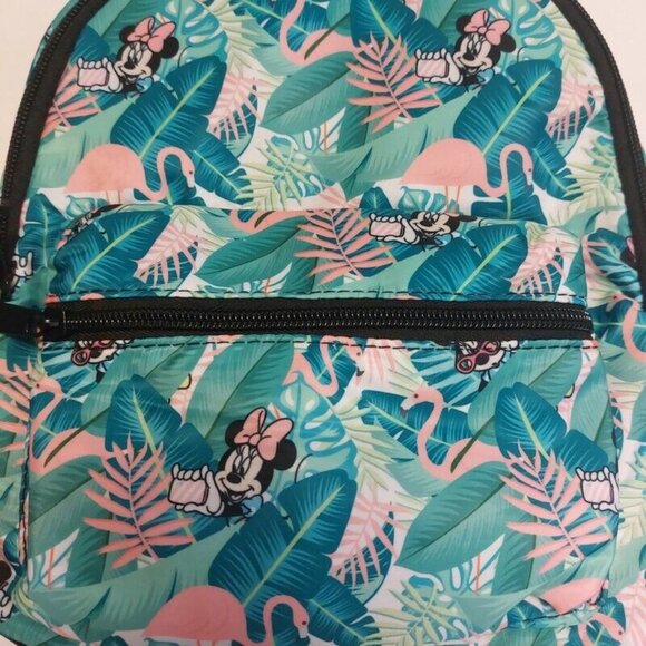 Bioworld Disney MINI Backpack Multi-Color MINNIE MOUSE Flamingo Print 11" x 9" - Picture 2 of 6